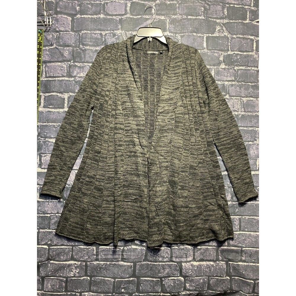 Carol Rose Open Front Cardigan Sweater Women Small Black Gray Wool Blend Duster